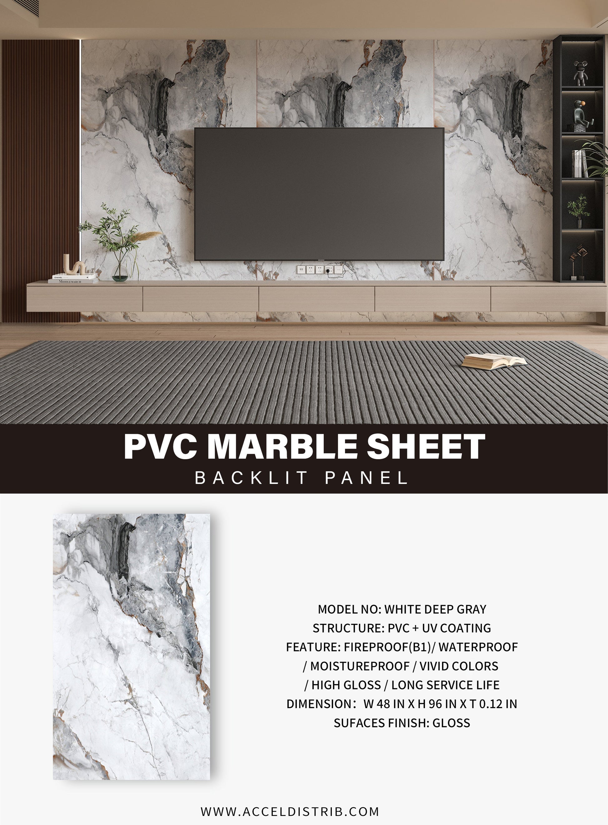 PVC 3D Marble Sheet Blue-Brown Veined Specifications. New Era Wall Panels