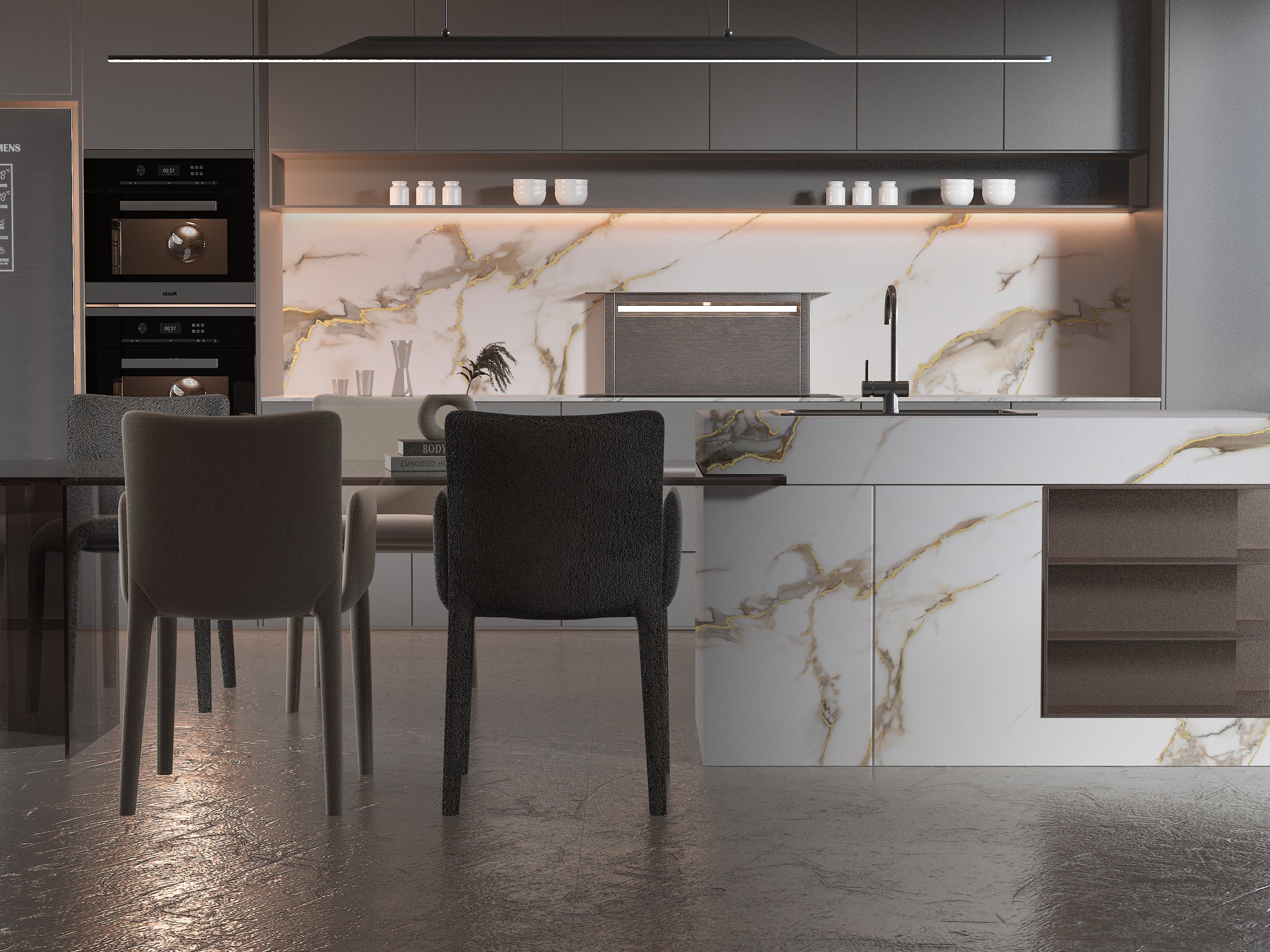 Calacatta Oro Gold Marble UV Protected PVC Wall Panel - Fancy Kitchen