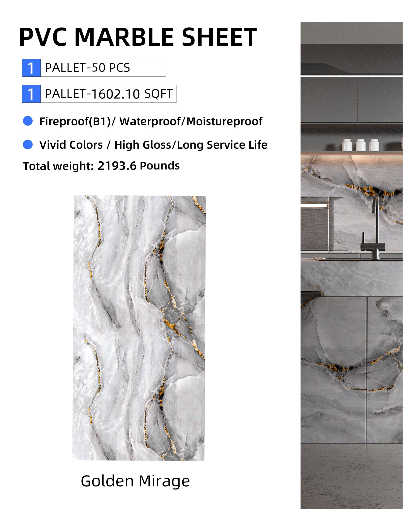 PVC 3D Marble Sheet Golden Mirage Key Features. New Era Wall Panels