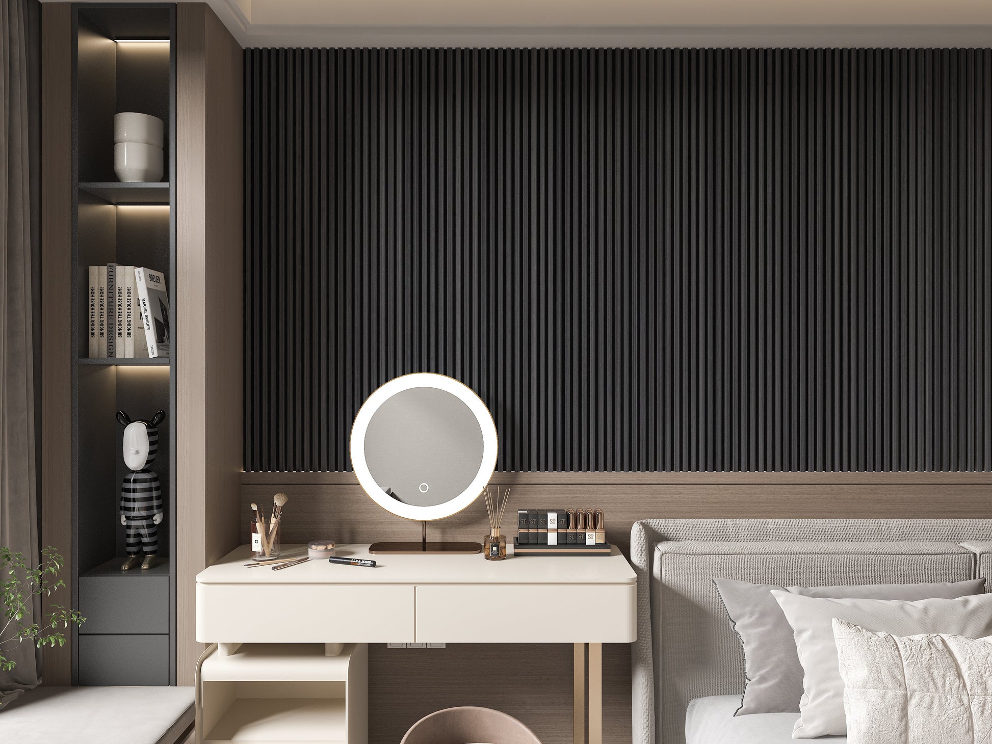Carborn Gray WPC Fluted 3D Wall Panels. New Era Wall Panels. Bedroom Wall Design