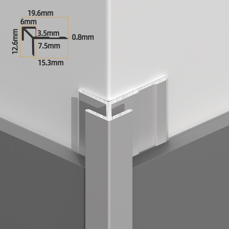 Sharp 90° outside corner trim, aluminum panels