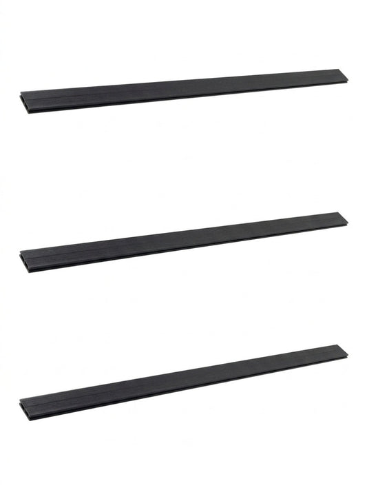 Set of three black top lattice privacy composite fence replacement boards with subtle wood-grain texture