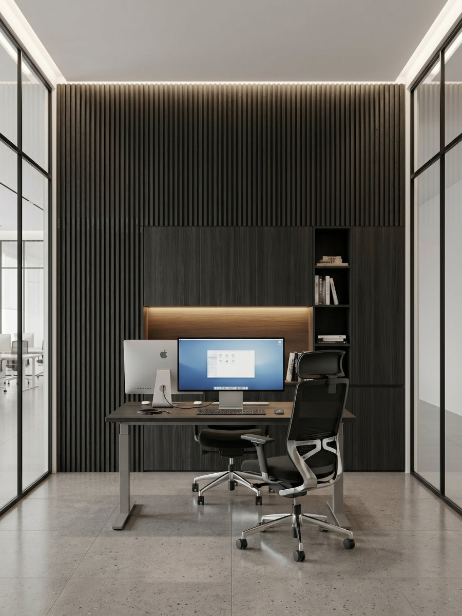 Blackwood WPC Fluted Wall Panels for Modern Office Room Interiors