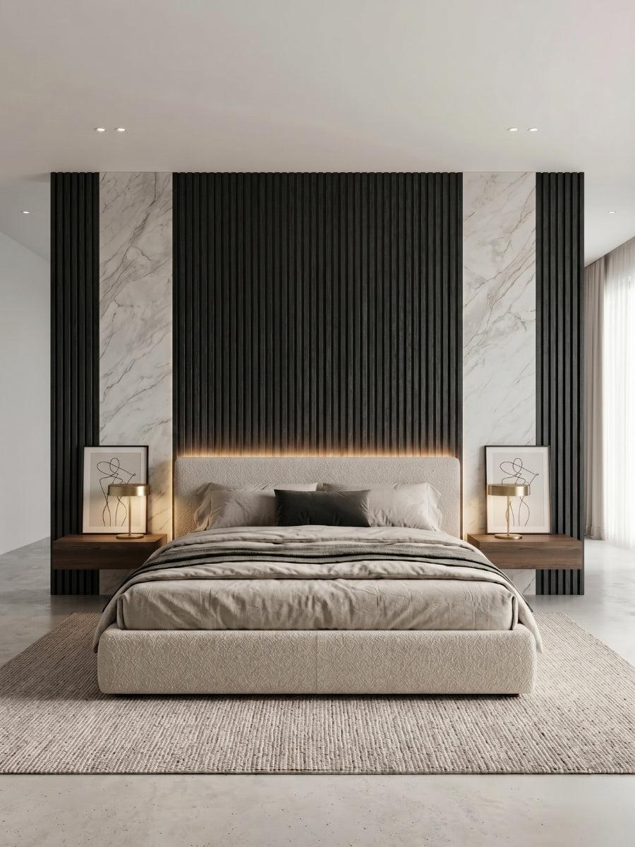 Blackwood WPC Fluted Wall Panels for Modern Bedroom Accent Walls