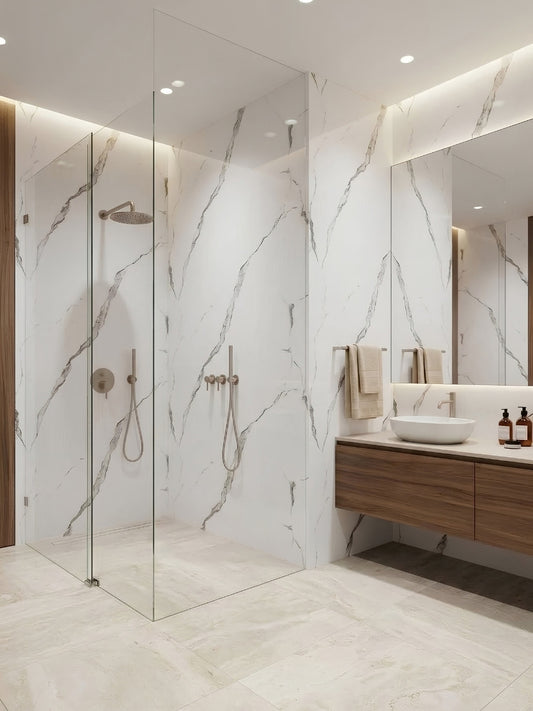 Calacatta Manhattan PVC Marble Sheets Wall Panel - Waterproof 4x8 ft (32 sq. ft)