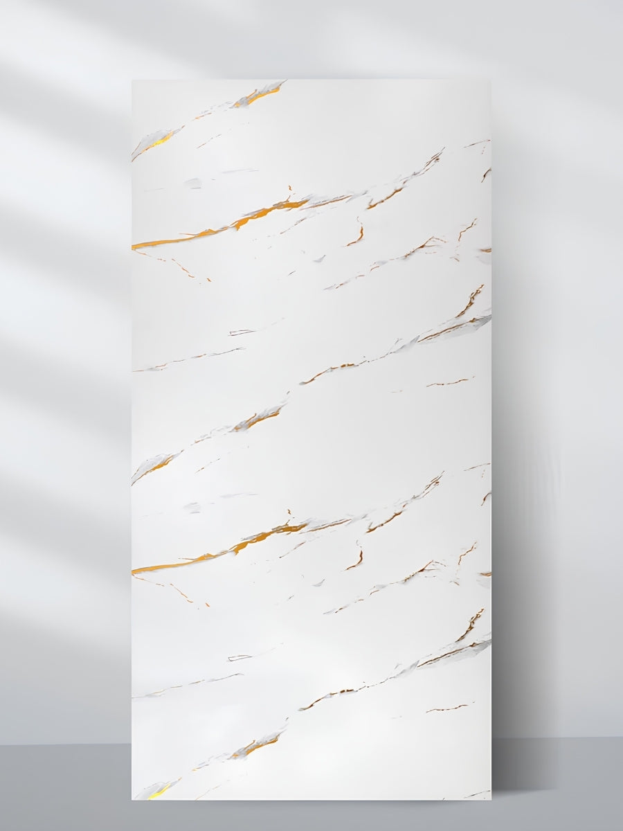 Caramel Vein PVC marble sheet with a white surface and fine caramel and gray veining, shown as a full 4x8 ft panel