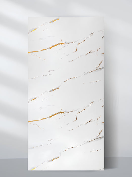 Caramel Vein PVC marble sheet with a white surface and fine caramel and gray veining, shown as a full 4x8 ft panel