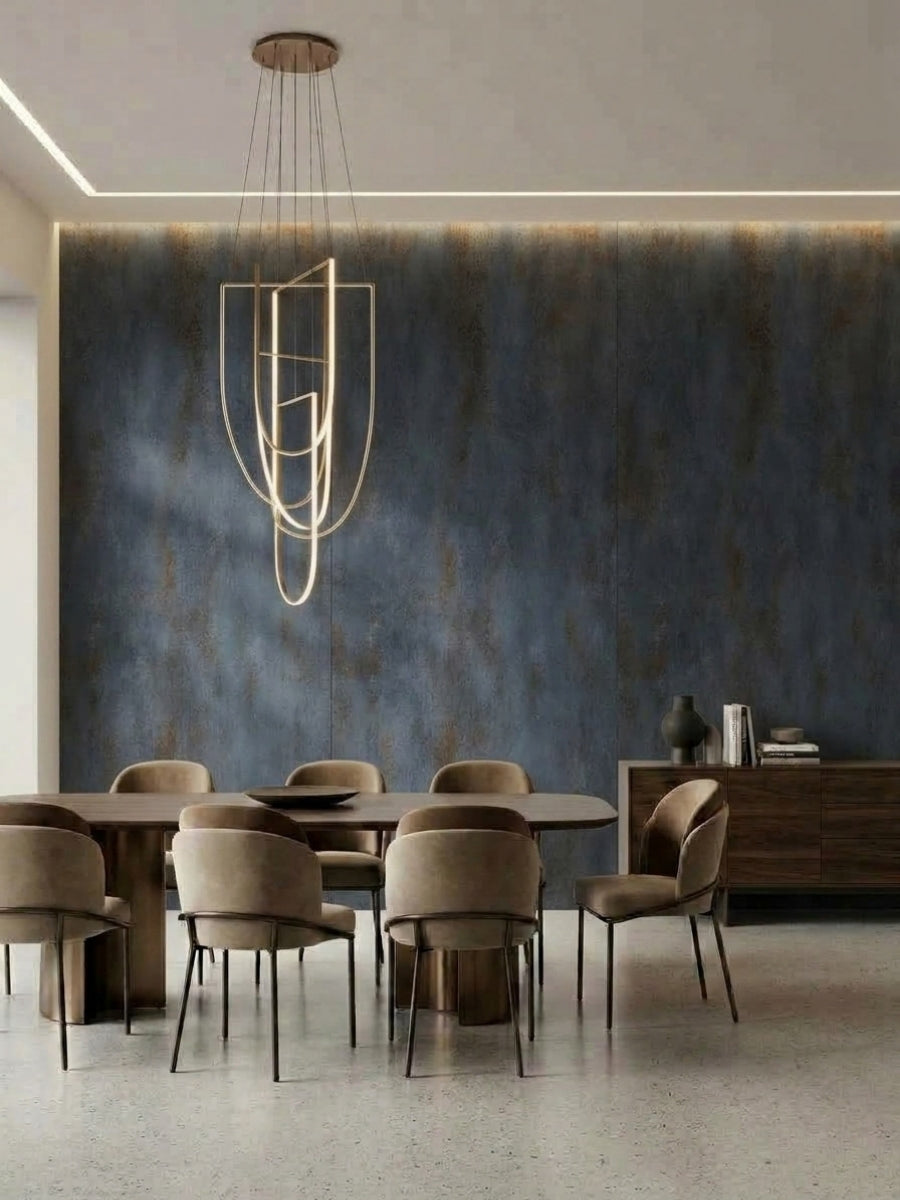 Dark charcoal rough-texture PVC stone panels on a contemporary dining room feature wall