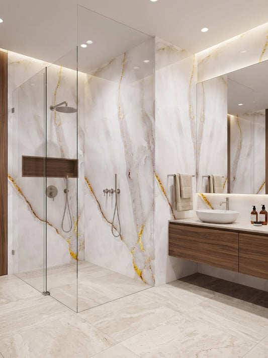 Empress Gold Polished PVC Marble Sheets UV Protected | Waterproof | 4x8 ft (32 sq. ft)