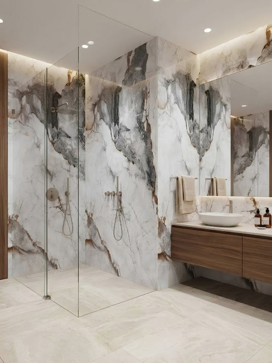 Gray Brown Veined Marble UV Protected PVC Wall Panel - 4x8 ft, Fireproof & Waterproof, (32 sq. ft)