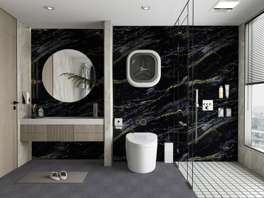 Midnight Gold Marble UV Protected PVC Wall Panel - 4x8 ft, Fireproof & Waterproof, (32 sq. ft)