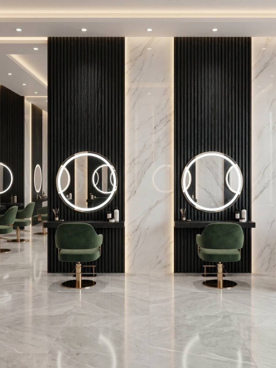Luxe Noir WPC Fluted 3D Wall Panels for Modern Salon Interior Design
