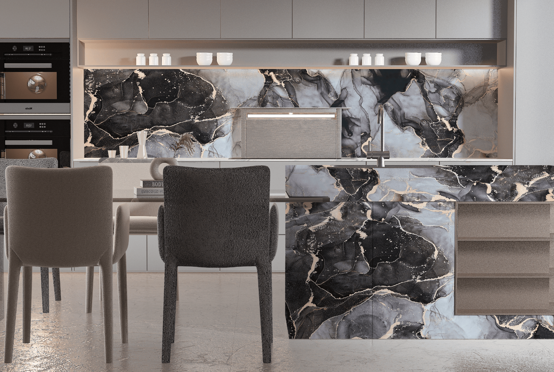 PVC 3D MARBLE SHEET GOLDEN BLACK ONYX. New Era Wall Panels. Kitchen Backsplash with PVC Marble sheets