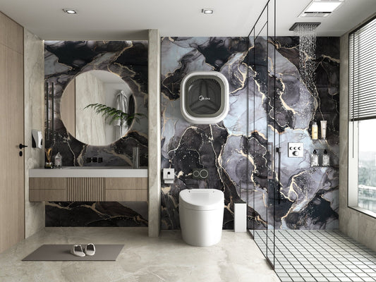 PVC 3D MARBLE SHEET GOLDEN ONYX. New Era Wall Panels. Bathroom Design From PVC MARBLE SHEETS 