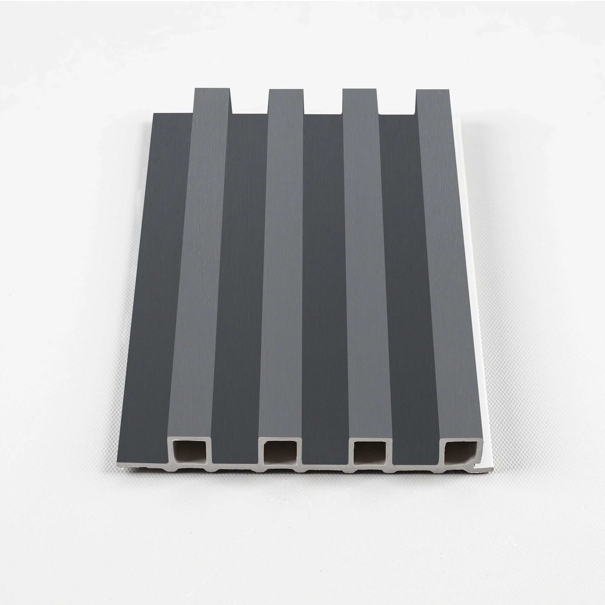 Silver Gray Metallic Stylish WPC fluted 3D panel sample for commercial walls