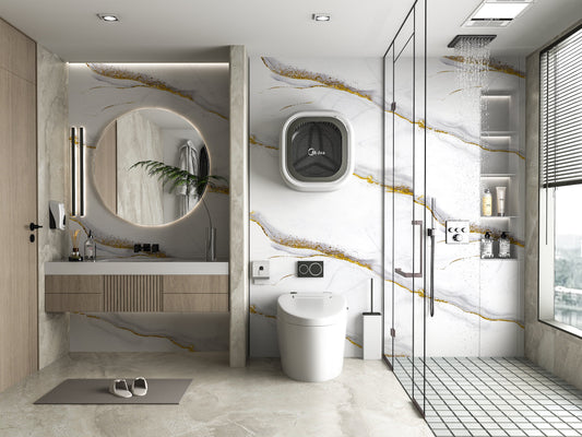 PVC 3D Marble Sheet White Gold Royal. New Era Wall Panels. Bathroom Design From PVC Marble Sheets