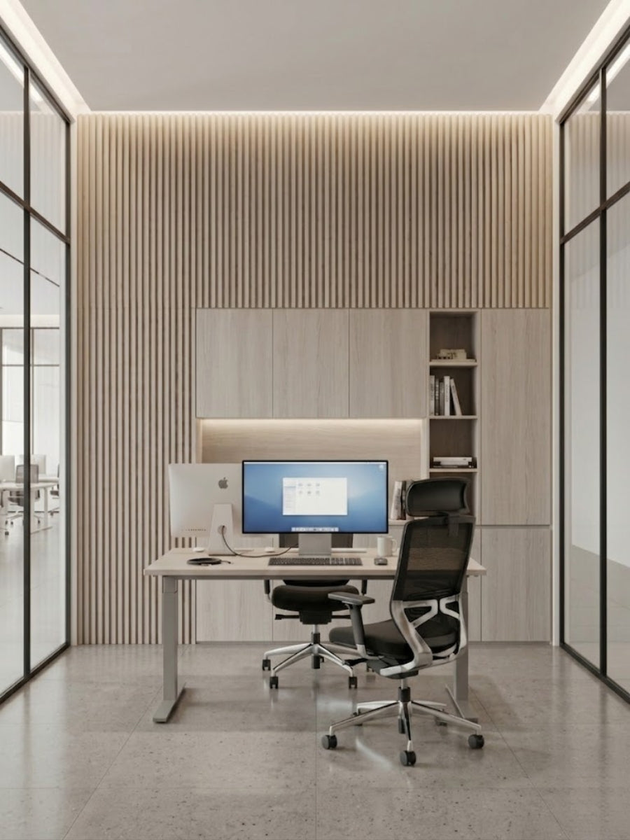 White Oak WPC Fluted Wall Panels for Modern Office Room Interiors