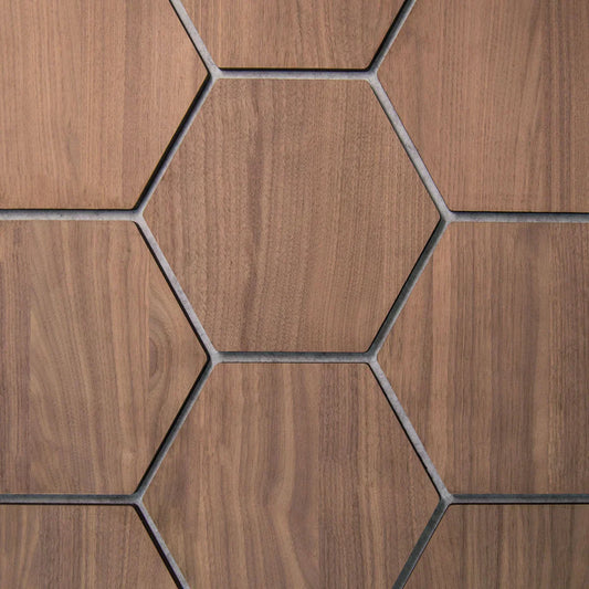 Walnut hexagon acoustic wall panels sound absorbing 4 piece set