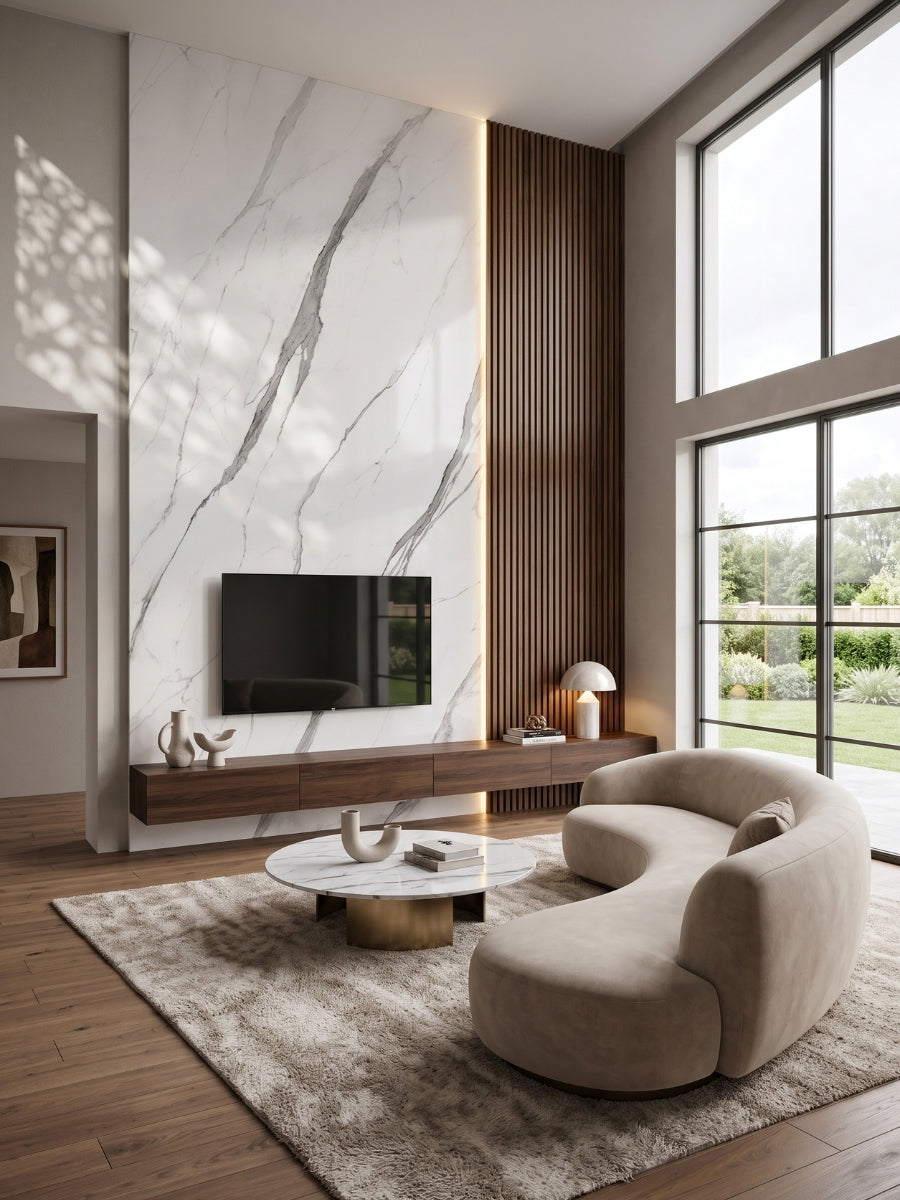 White Matte Marble PVC wall panel TV feature wall
