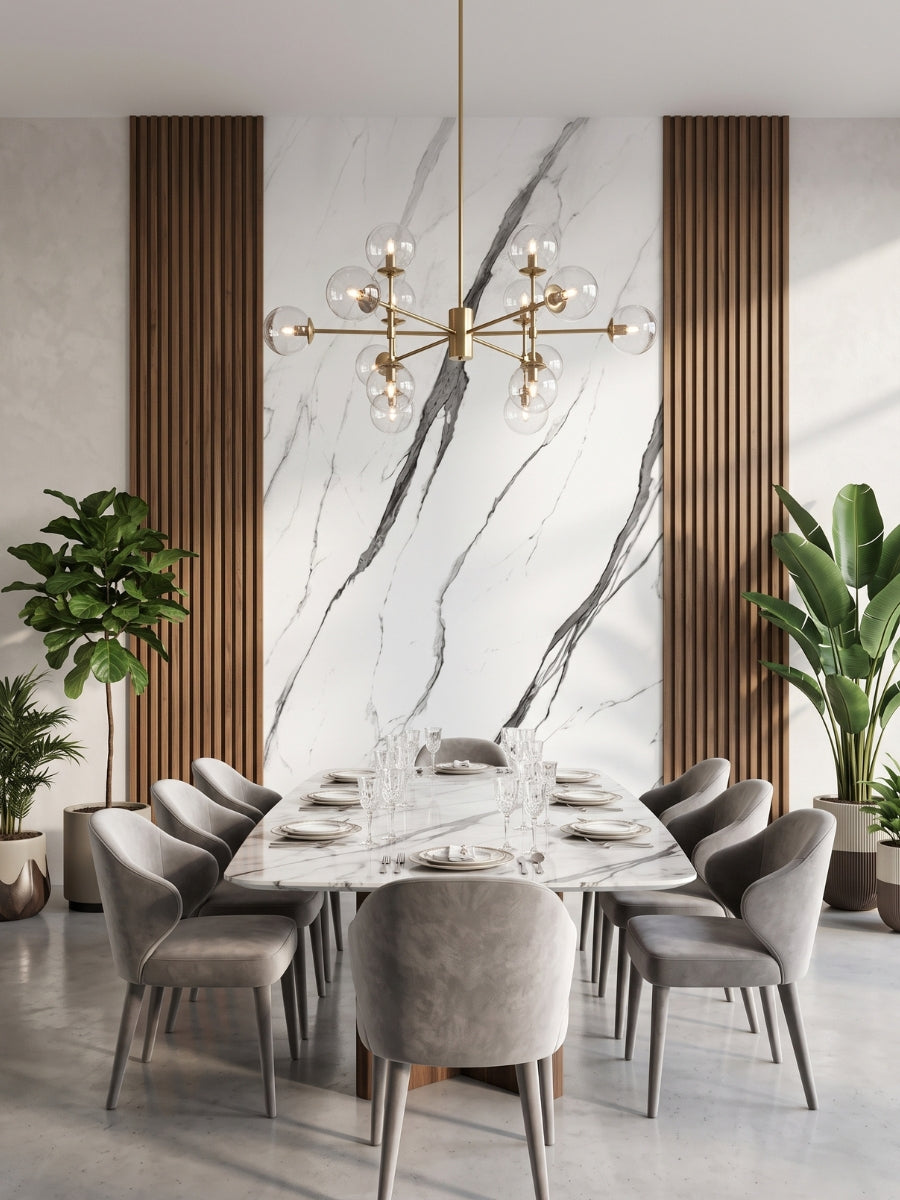 White Matte Marble waterproof PVC wall panel in dining room