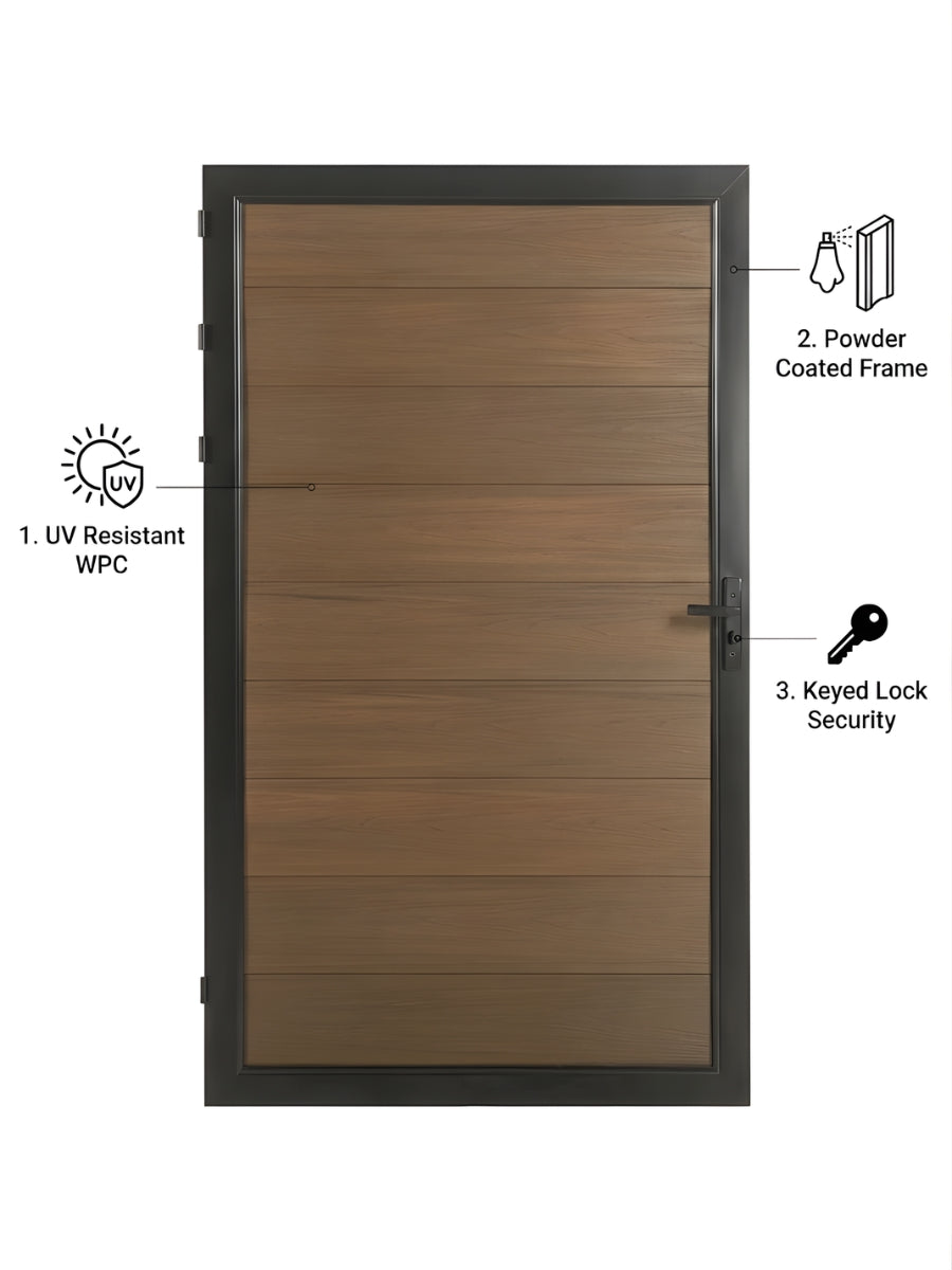 walnut WPC fence single gate 4ft x 6ft wood grain composite outdoor gate