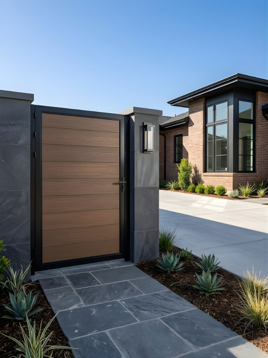 4ft x 6ft walnut WPC composite fence gate modern backyard entry gate