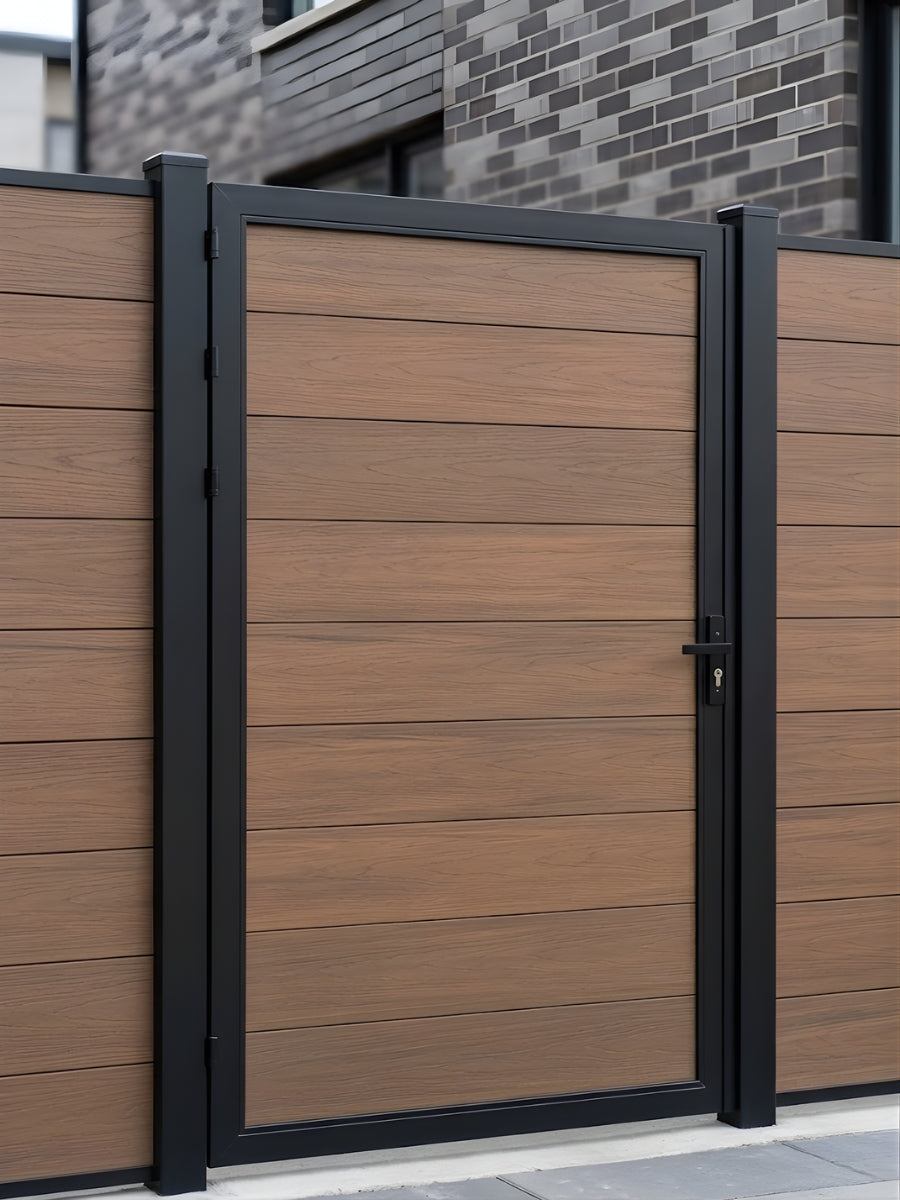 WPC single gate 4x6 ft walnut color privacy fence outdoor use