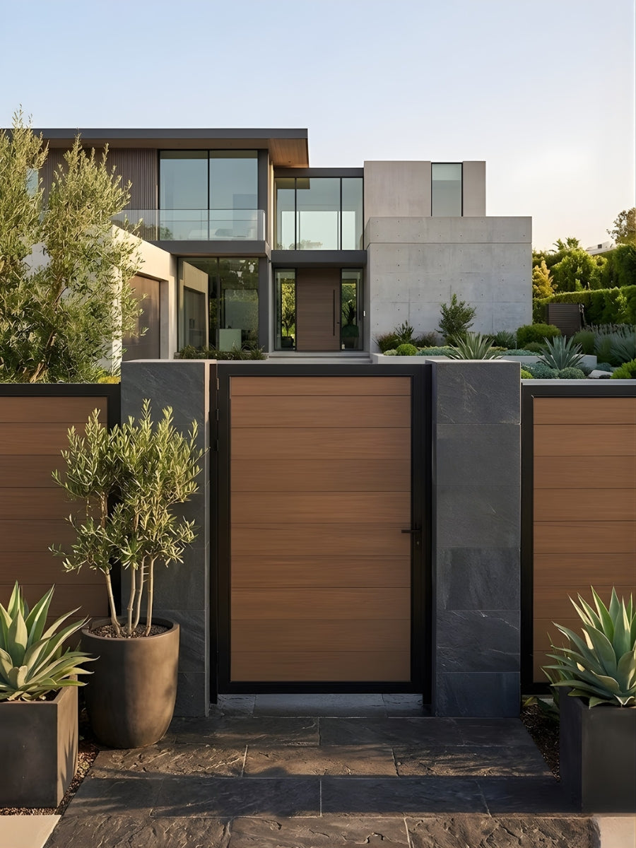 4x6 ft walnut WPC fence gate single panel modern weatherproof outdoor gate