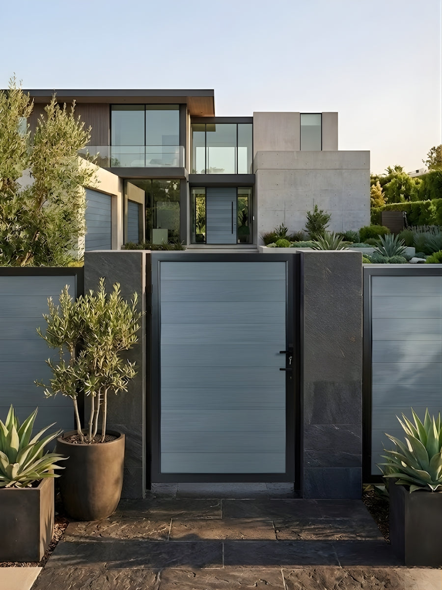 4x6 ft light gray WPC fence gate single panel modern weatherproof outdoor gate