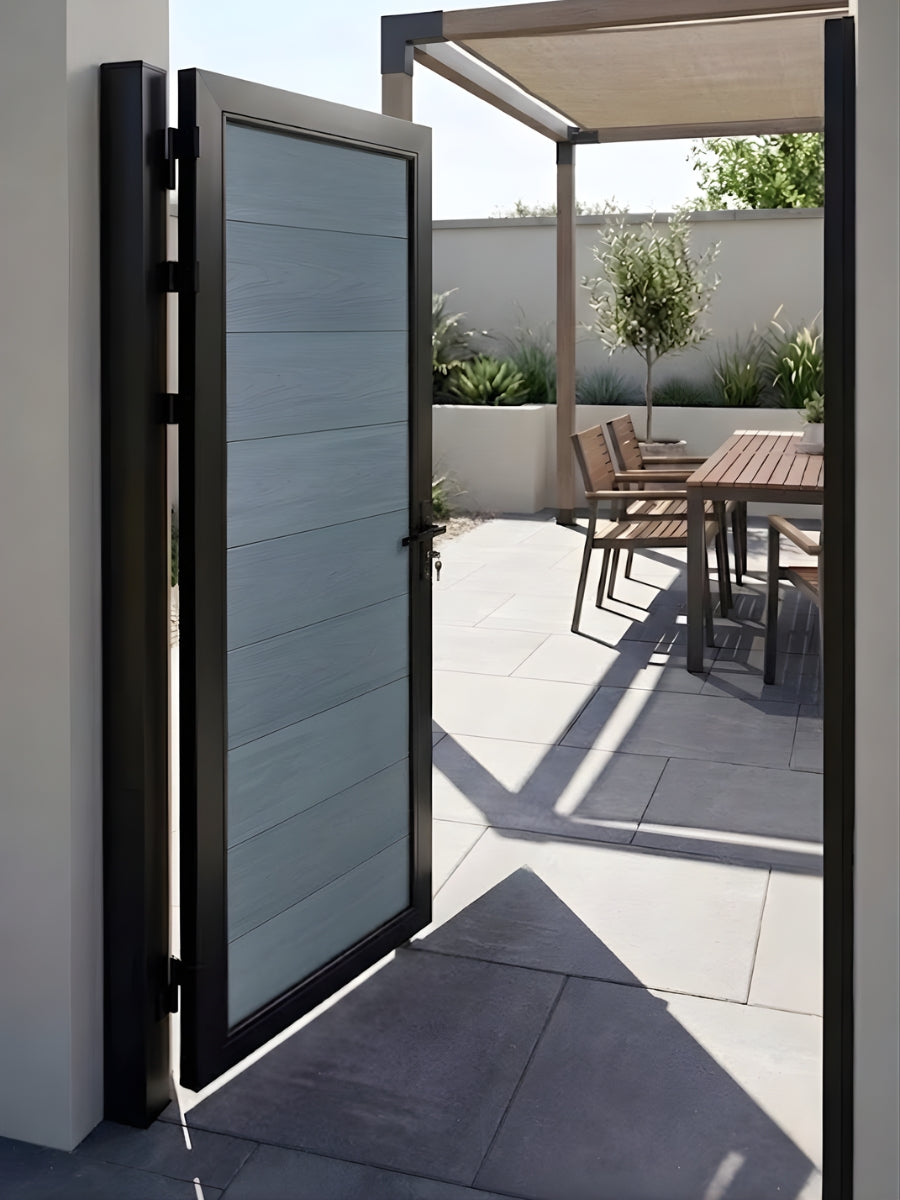 light gray WPC privacy gate 4x6 ft for side yard and garden access