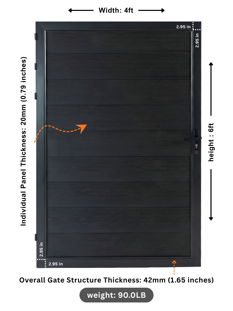 Single WPC fence gate 4x6 feet black finish durable outdoor privacy gate